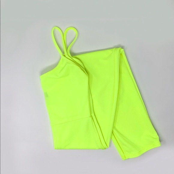 Stretchy Neon Yellow Fitted Jumpsuit - Picture 2 of 4